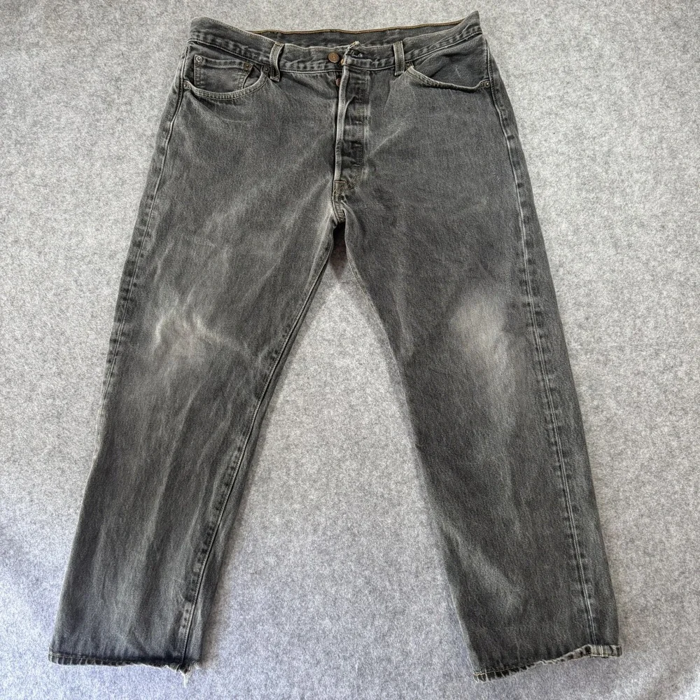 Levi's 501 Original Fit Jeans 34x24 Faded Black Distressed Cotton Button Fly